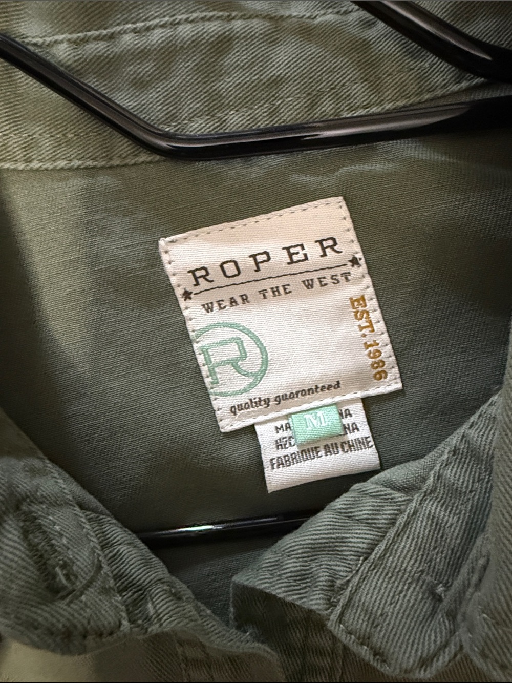 Roper Olive Green Western Shirt Cropped - Picture 2 of 2